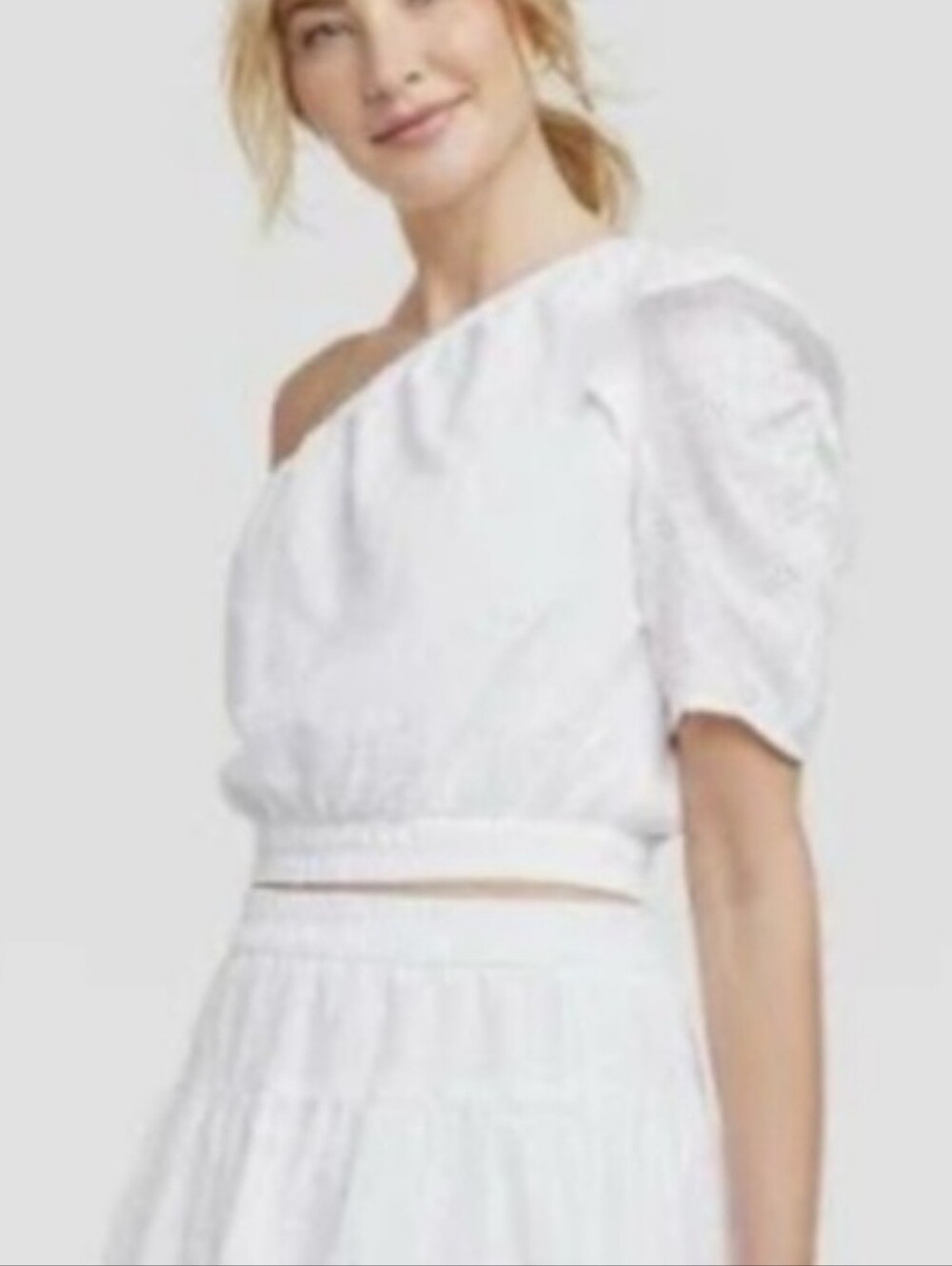 Universal Thread Women's One-Shoulder Eyelet Crop Top – Size Large - Picture 4 of 10